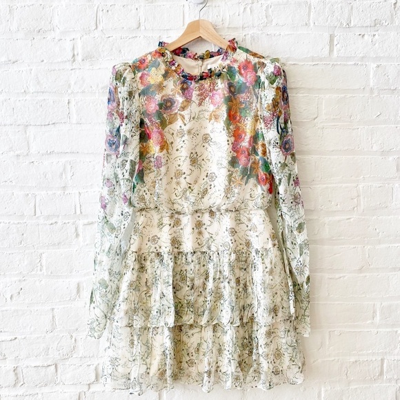 SaloniAva B Tiered Ruffle Mini Dress Long Sleeve Dandelion Falls Cream 4